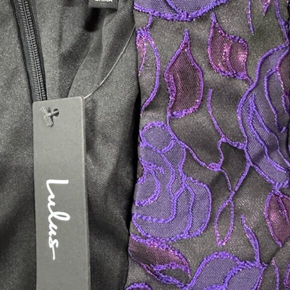NWT Lulus Extravagant Party Shiny Purple Floral Jacquard Bodycon Dress - Picture 7 of 8